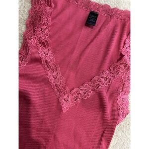 Y2K Banana Republic Lace Ribbed Tank Top Red Bella‎ Swan Layering Large Ruffles